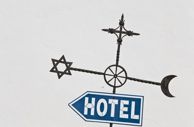 Street sign with Jewish, Christian and Islamic symbols by Unbekannt Unbekannt